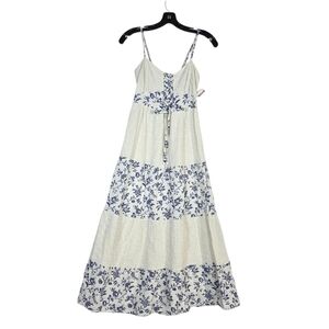 Sim & Sam linen blend Floral White and Blue Midi Dress